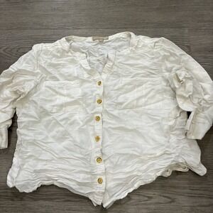 Appraisal Women White Vneck Button Up Half Sleeve Front Pockets Shirt | Size 1X